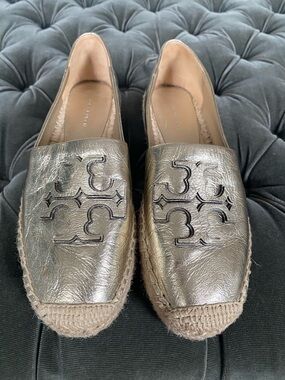 Tory Burch Metallic Gold Espadrille Mules with Logo